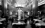 ID 2995 QUEEN MARY (26 SEPT 1934/80774grt/ON 528793) - The first-class dining room showing the map of the North Atlantic by Macdonald Gill which pinpointed the respective true positions of QUEEN MARY and...